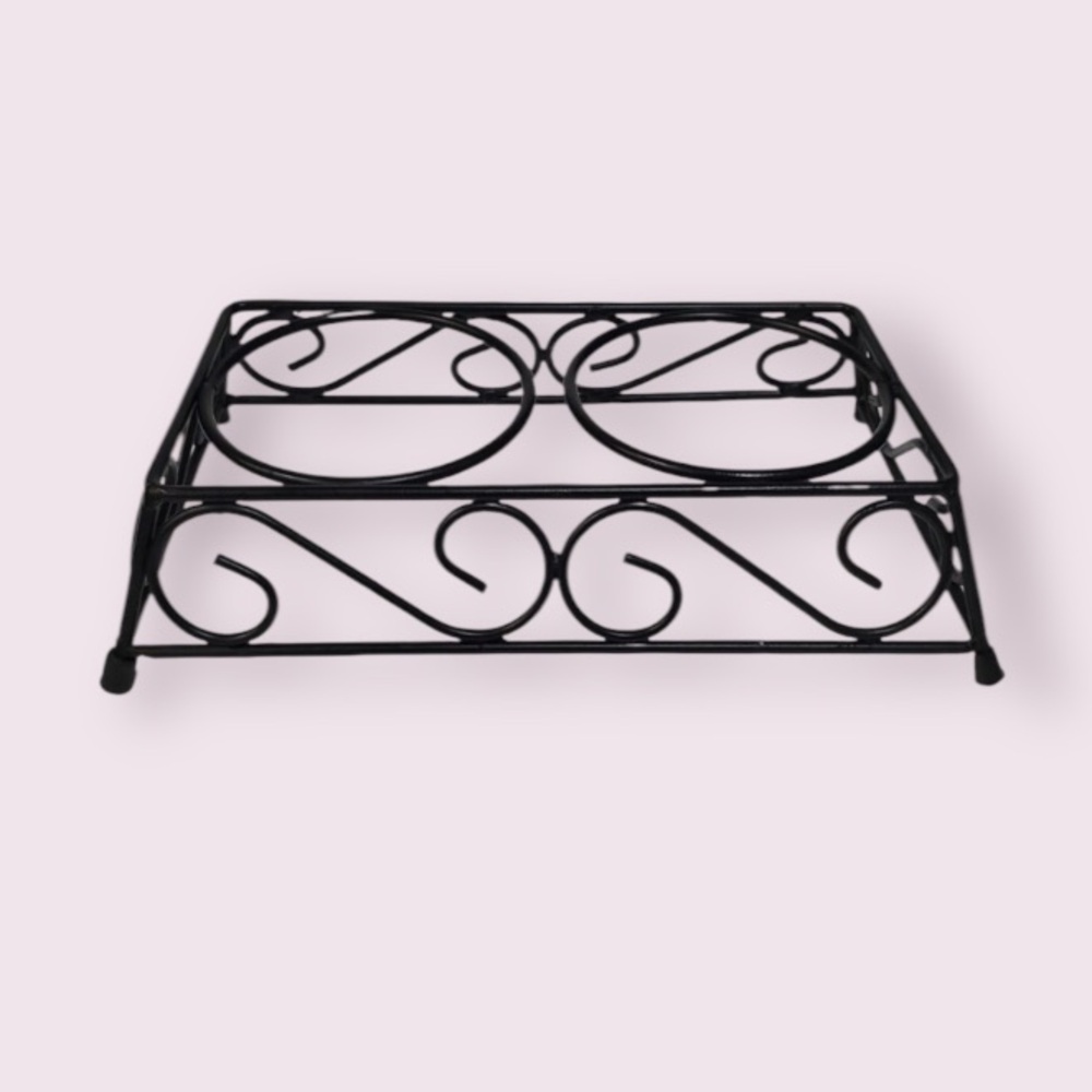 Vintage Dog Food and Water Bowl Stand in Black Metal